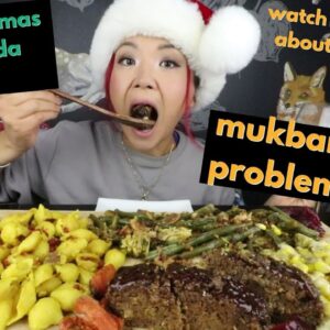 Vegan Christmas Dinner MUKBANG (Nut Roast, Mac & Cheese) / Munching Mondays Ep.104