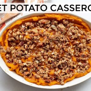 SWEET POTATO CASSEROLE | healthy recipe with a delicious pecan oat crumble