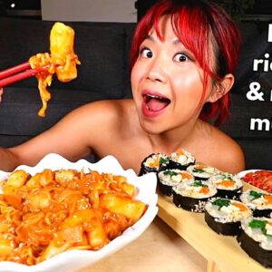 TTEOKBOKKI (Korean Spicy Rice Cakes) & KIMBAP (Seaweed Rice Rolls) MUKBANG | Munching Mondays Ep.127